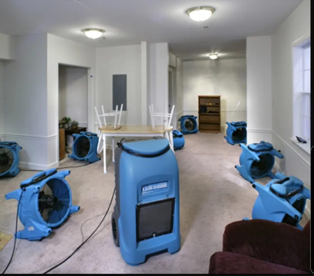 Air movers and dehumidifier setup for Water Damage Restoration in Sparta